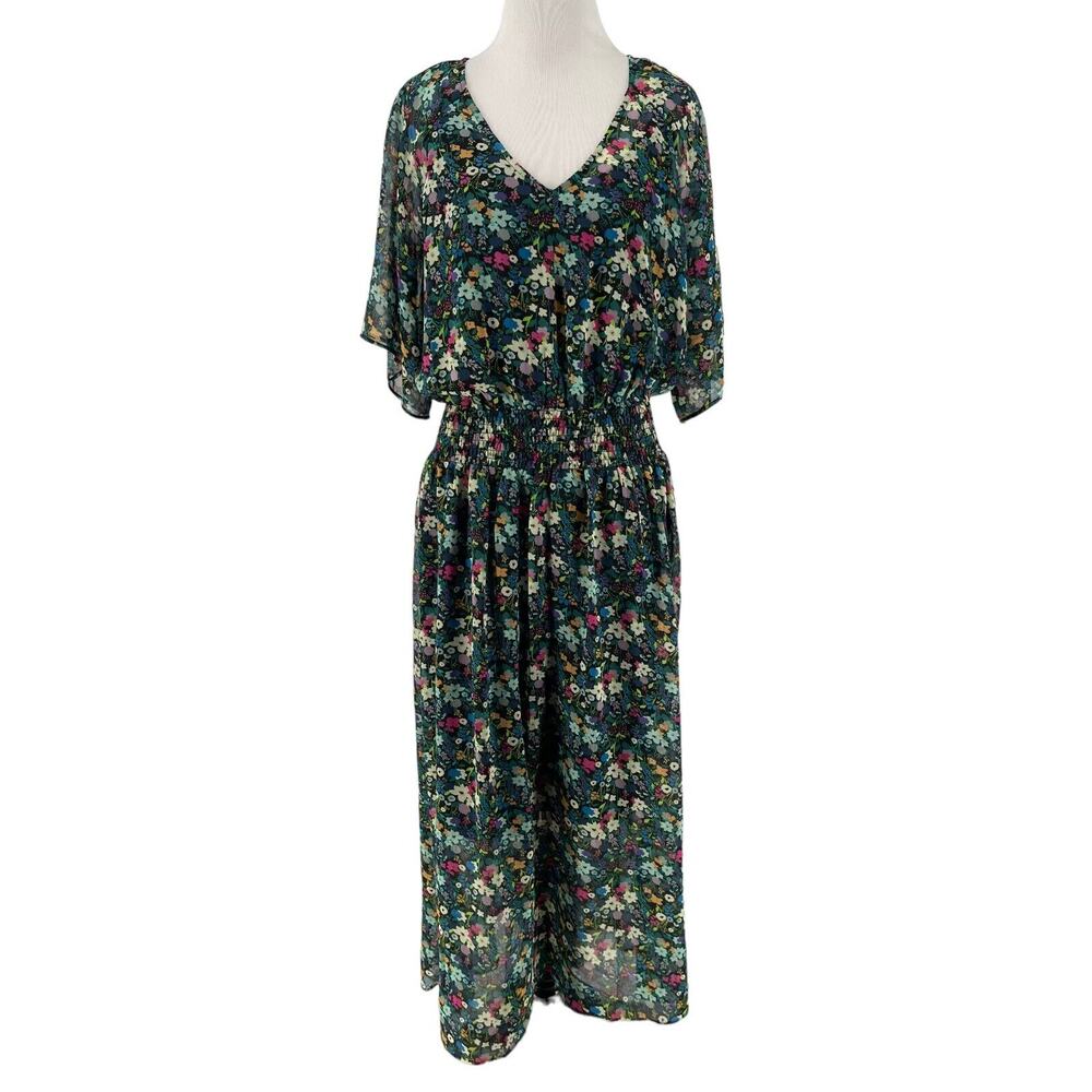 Cabi #5386 Women's Fiesta Floral Short Sleeve Midi Dress Size Small